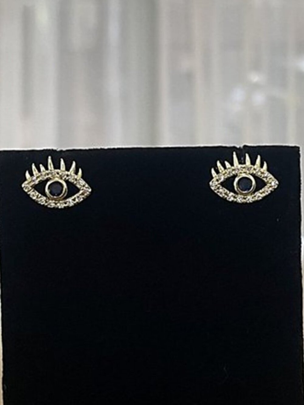 Gold Boho Evil Eye Protection Stud Earrings Blue Clear CZ | Eyelash | Talisman - Picture 6 of 13